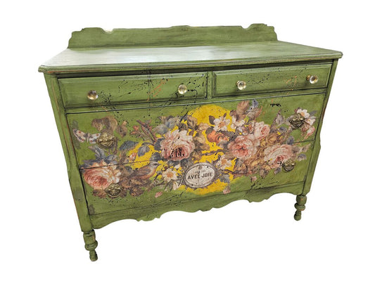 Vintage Custom painted dresser w/ IOD paint transfer