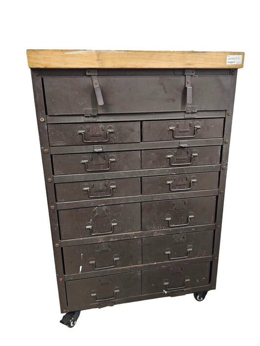 Vintage Military Wood Top Industrial Cabinet