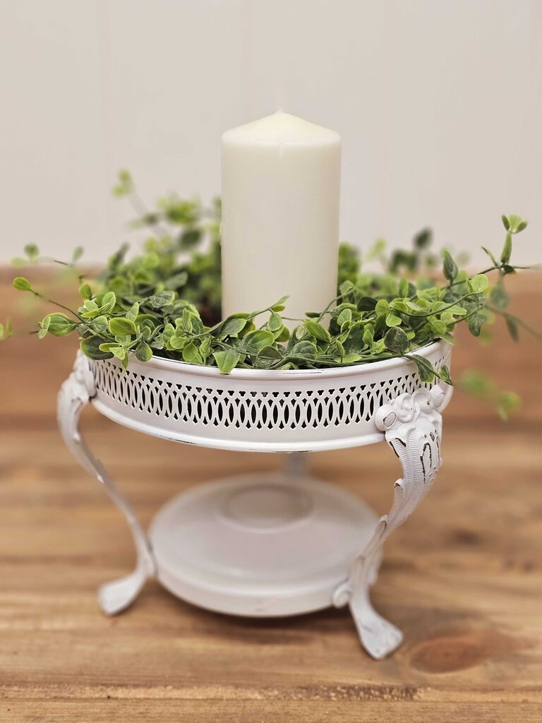 Upcycled server w/greenery & candle