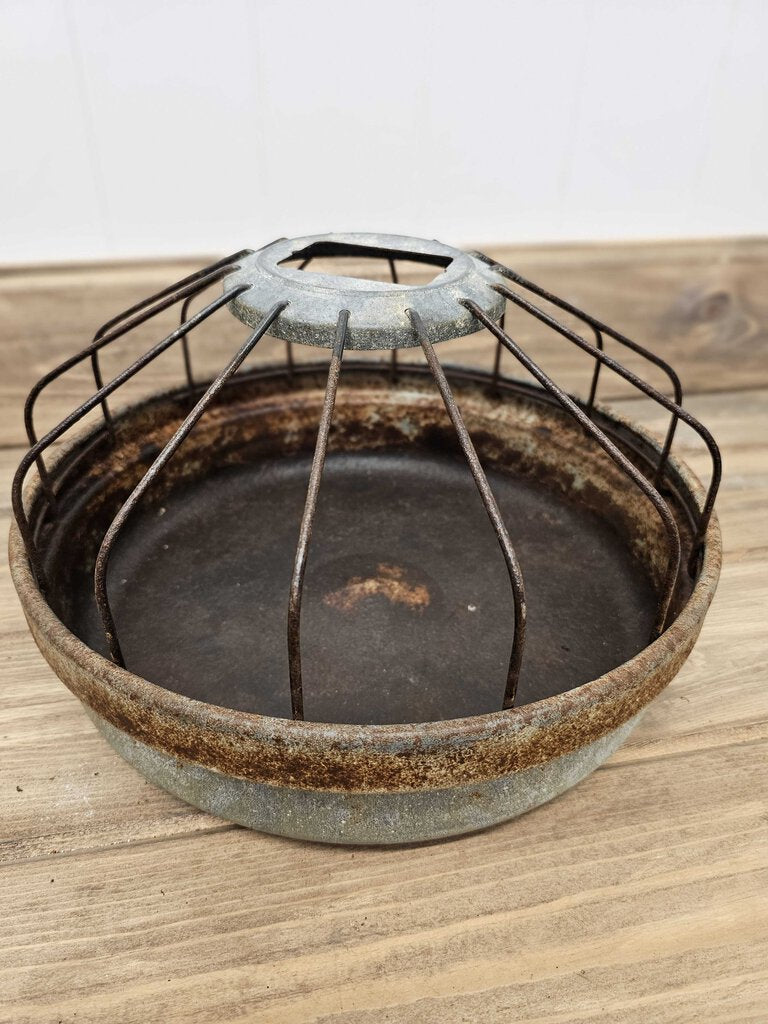 Vintage round galvanized chicken feeder