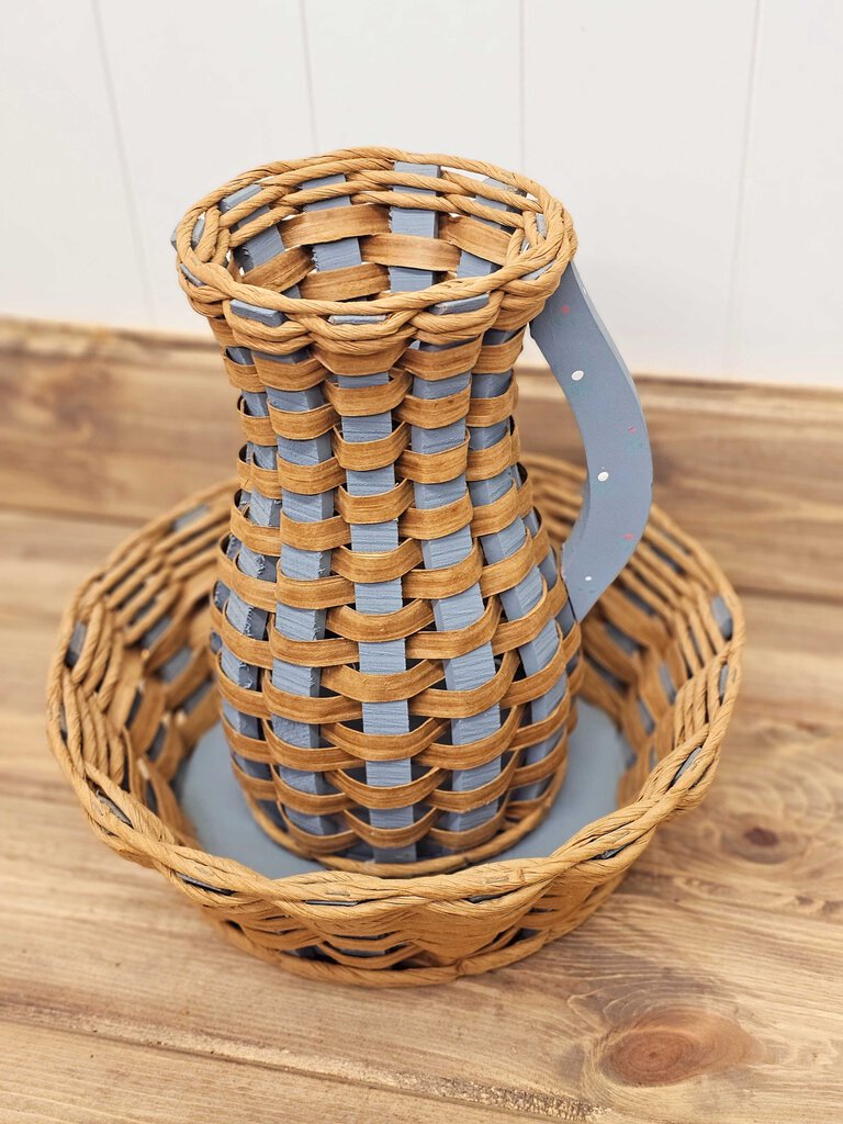 2-piece handmade woven wood/rattan pitcher and bowl