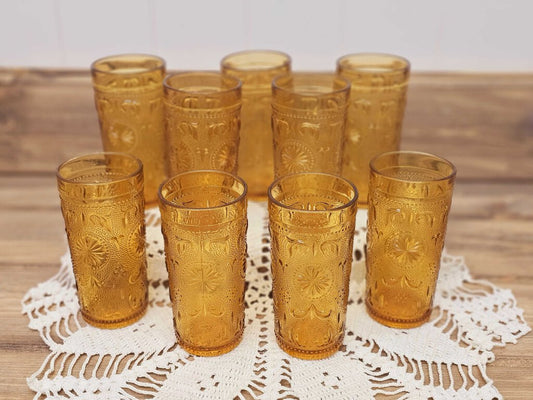 Set of 9 Vintage American Concord Amber Juice Glasses