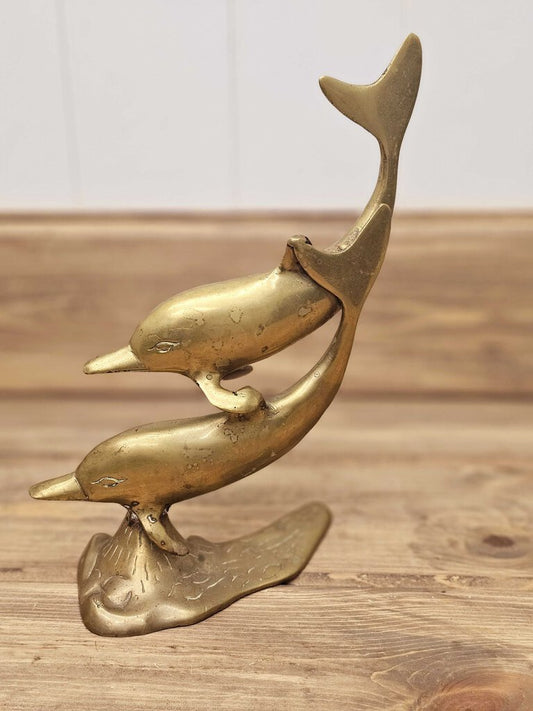 Vintage mid-century brass figurine - two dolphins