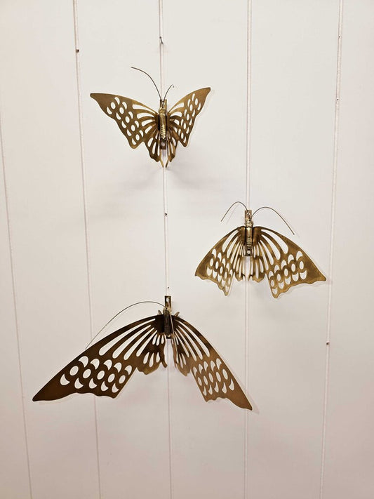 Set of 3 MCM brass butterflies wall decor