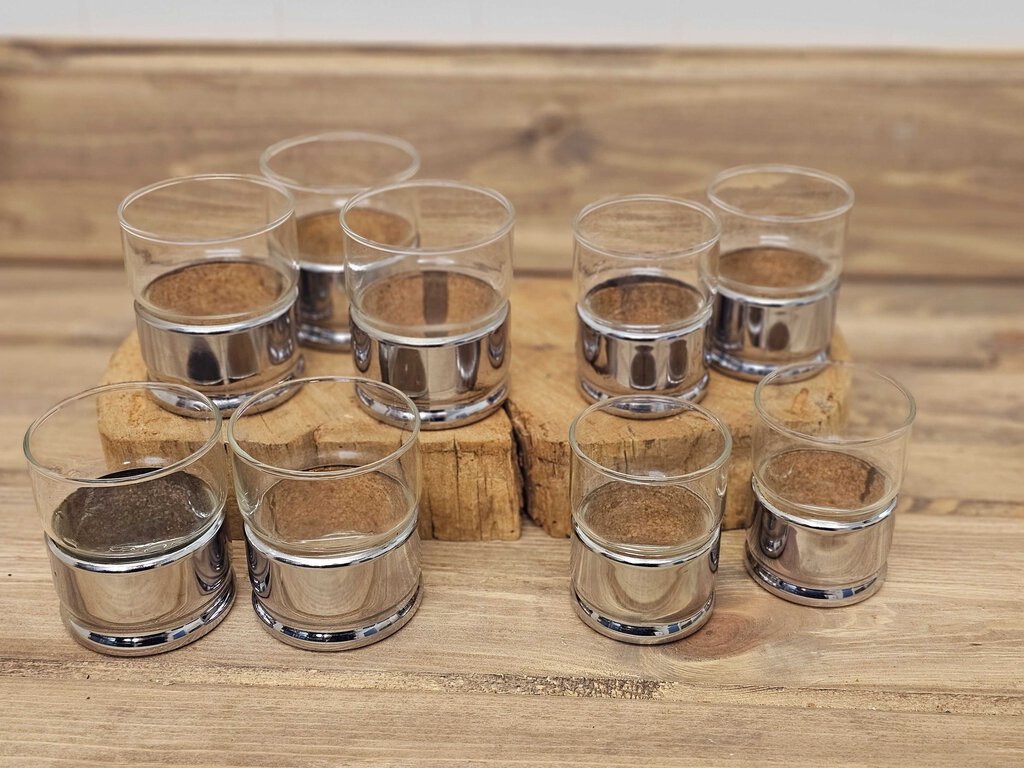 Set of 4 Hellerware Chrome Cork sleeve Glasses