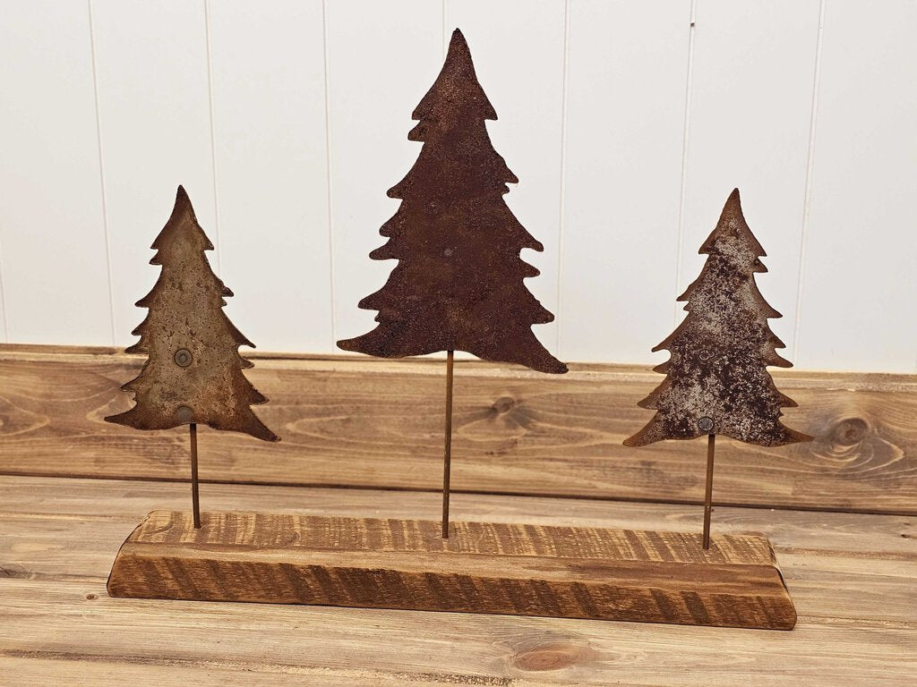 Rustic Metal Trees on 100 Year Old Barnwood