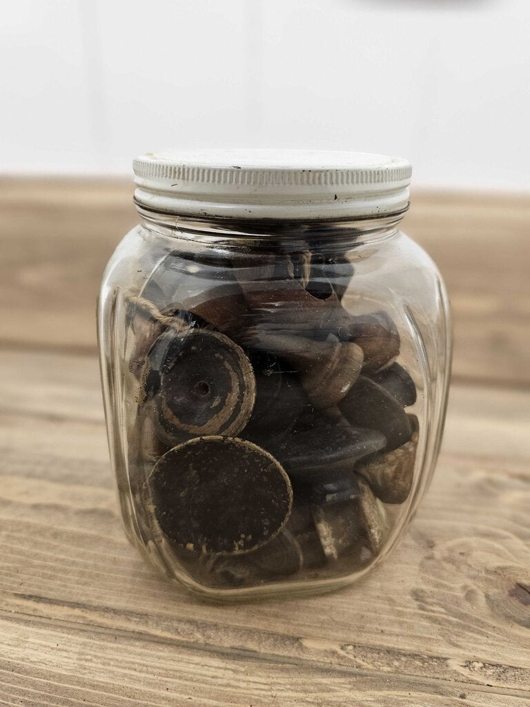 Vintage jar w/ wooden architectural salvage