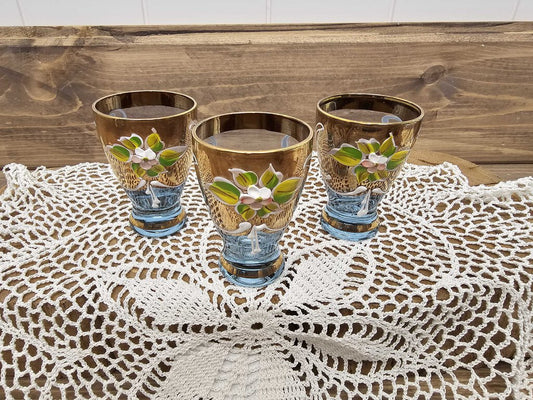 Vintage Purple/Blue Venetian Murano glass w/gold leaf and enamel flowers