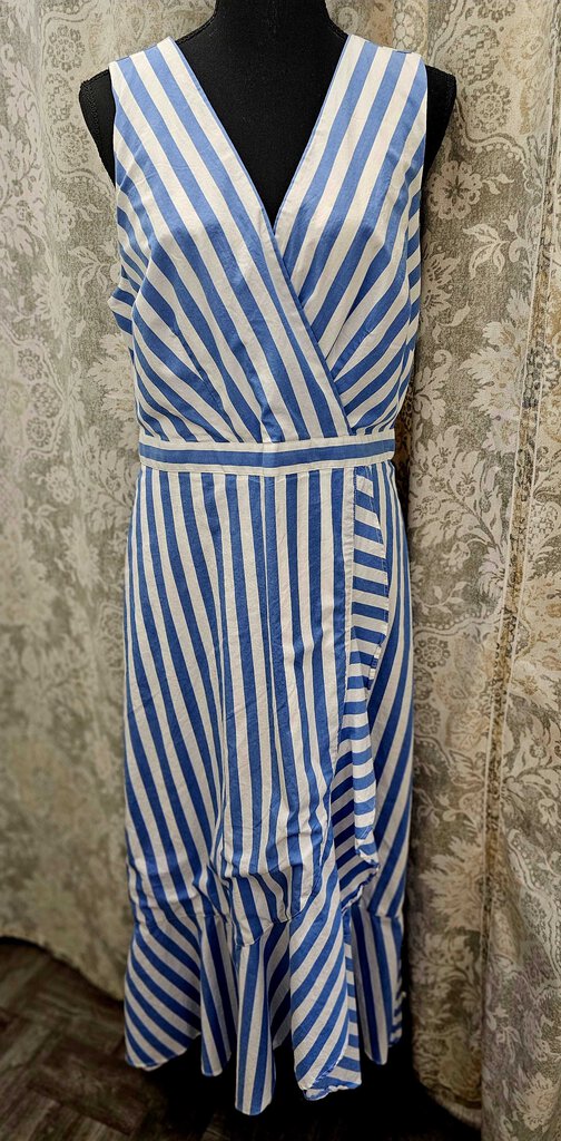 J. Crew blue & white striped asymetrical hem maxi dress - Size 10