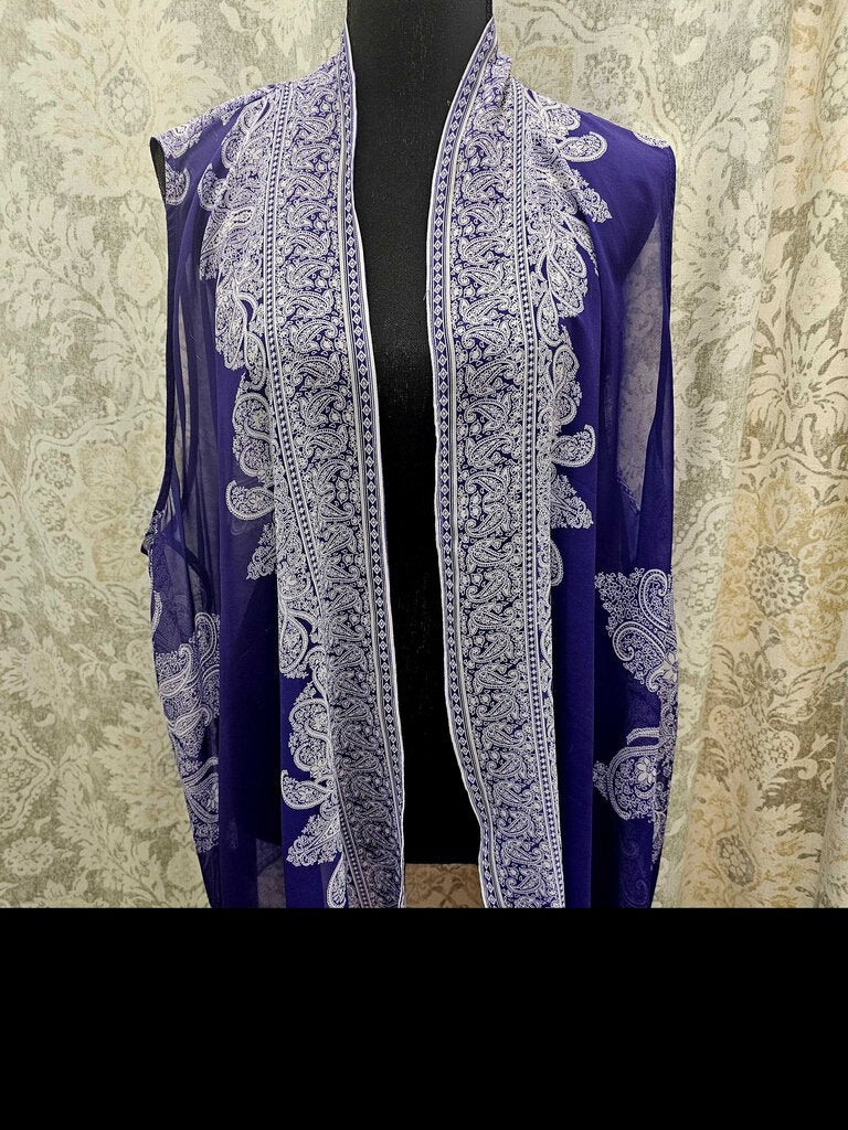 Chicos purple paisley sleeveless kimono - Chicos Size 3