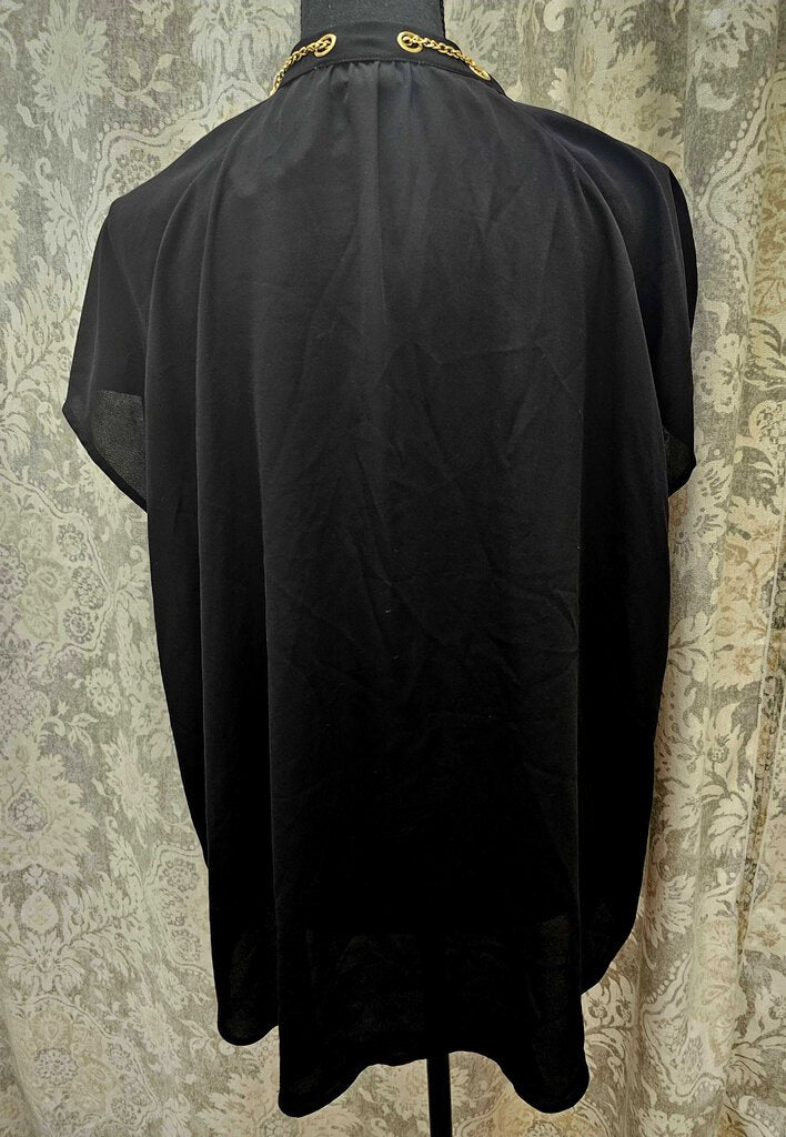 Michael Kors black chiffon blouse w/gold chain detail - Size XL