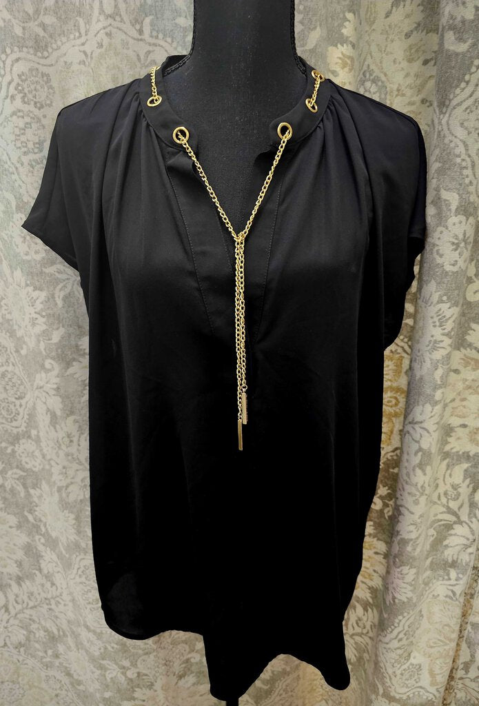 Michael Kors black chiffon blouse w/gold chain detail - Size XL