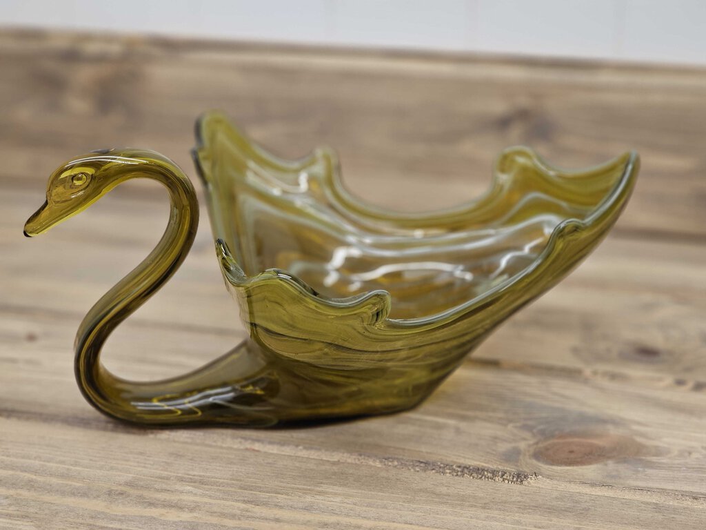 Mid Century Handblown Green Glass Swan