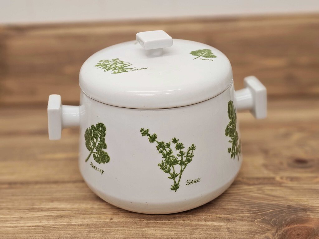 Vintage MCM 'Herb Garden Ovenware' covered casserole dish