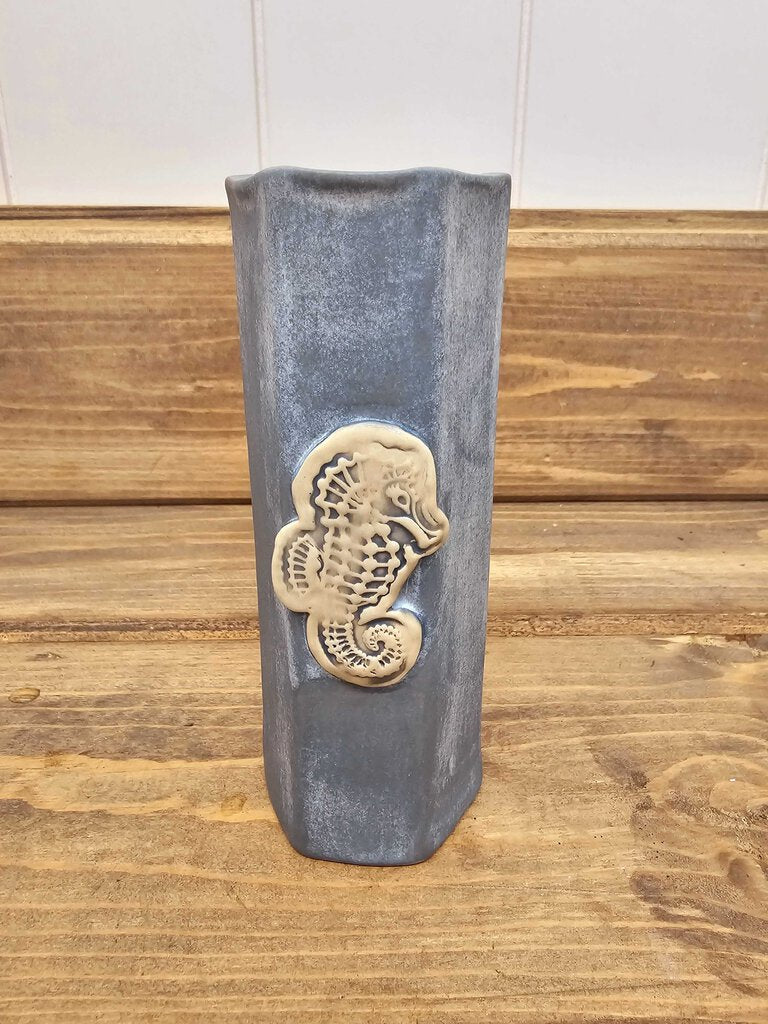 Handmade Pottery Extruded Vase w/ Seahorse Detail