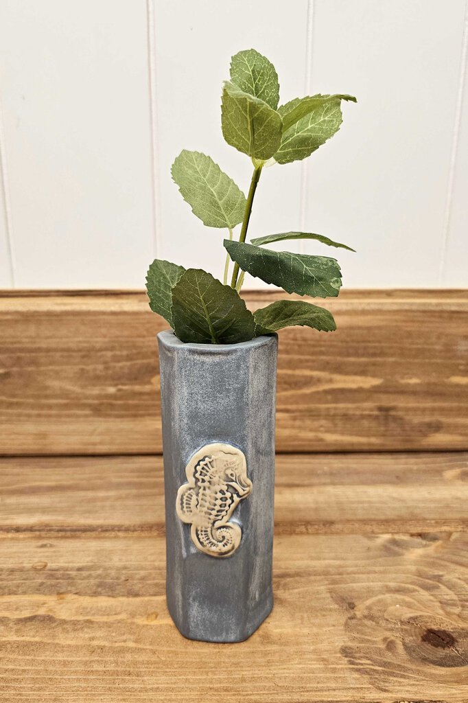 Handmade Pottery Extruded Vase w/ Seahorse Detail