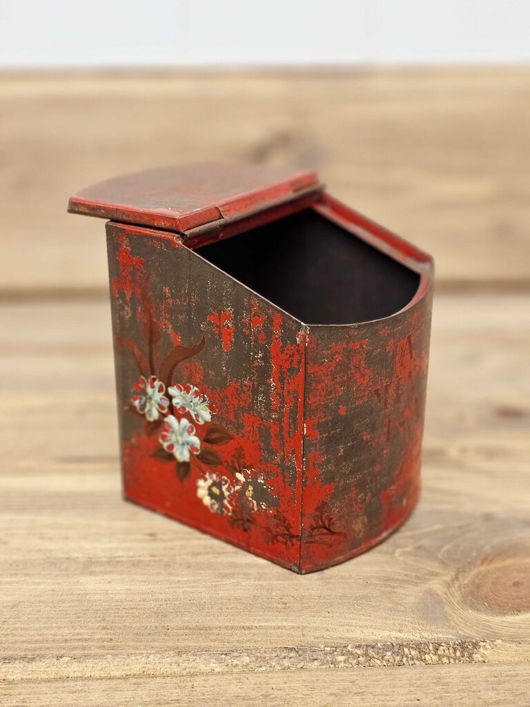 Small Red Tin "Mail" Box with Flowers