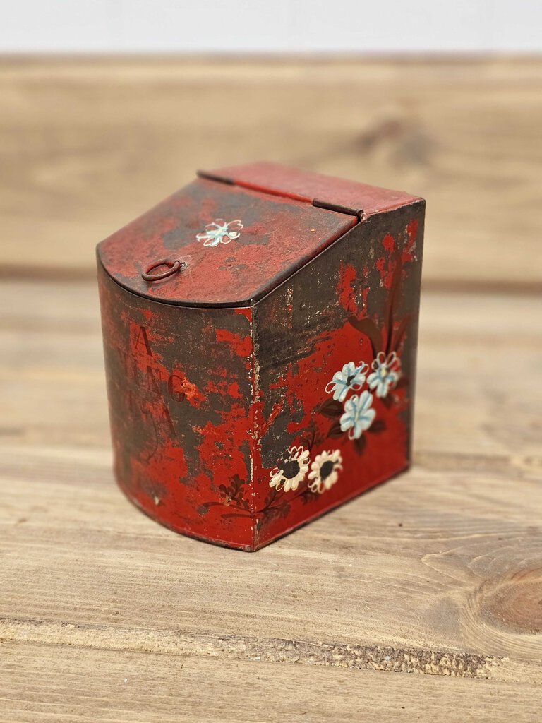 Small Red Tin "Mail" Box with Flowers