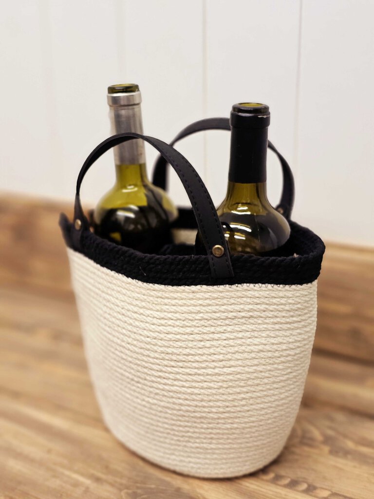 Coastal Cotton Wine Tote - Natural/Black