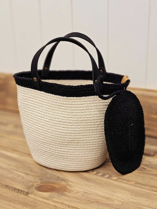 Coastal Cotton Wine Tote - Natural/Black