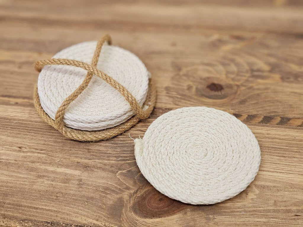 Coastal Cotton Coaster Set - Natural / Raffia