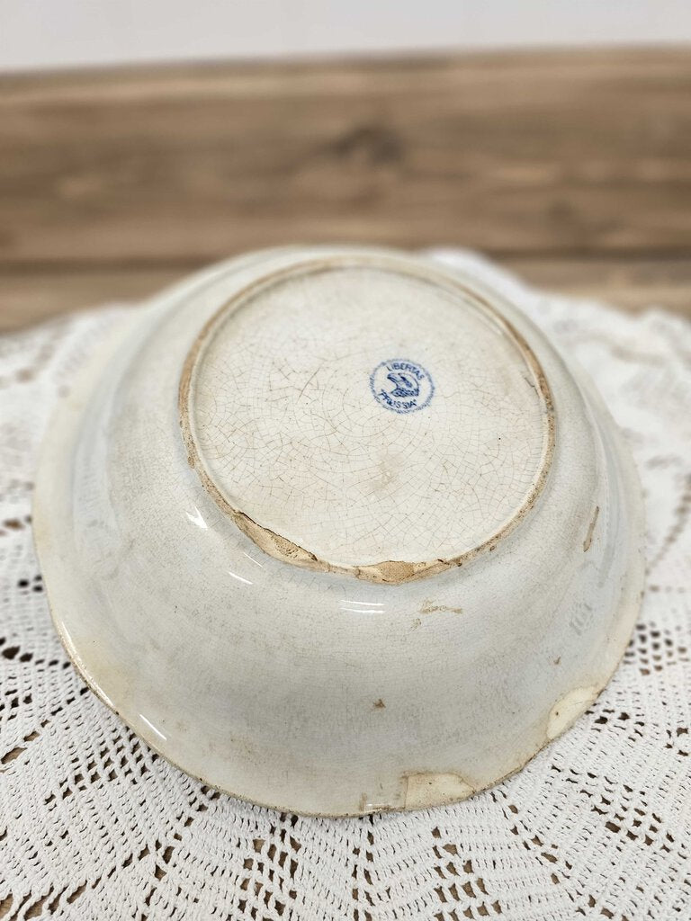 Vintage Prussian blue and white flower bowl