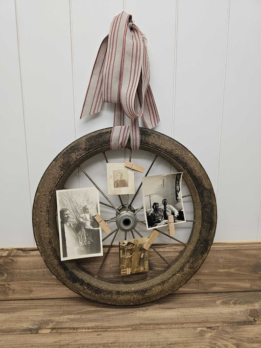 Vintage bike tire photo holder decor