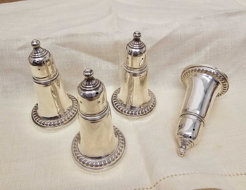 Set of Four Vintage Sterling Salt and Pepper Shaker set in original box