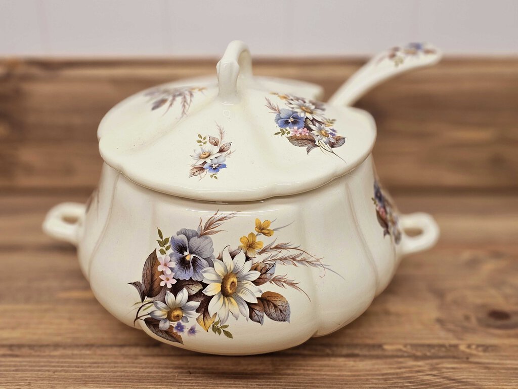 Vintage Lidded Soup Tureen w/Lid and Ladle