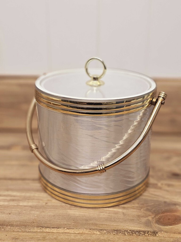 Vintage MCM Shelton-Ware Silver/Gold Hammered Ice Bucket