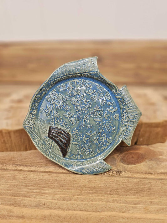 Handmade Pottery Opal Fish trinket tray/dish