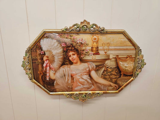 Antique Bubble Glass Frame w Print