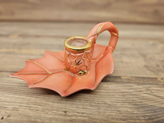 Vintage Coral/Gold Autumn Leaf Pillar Candle Holder