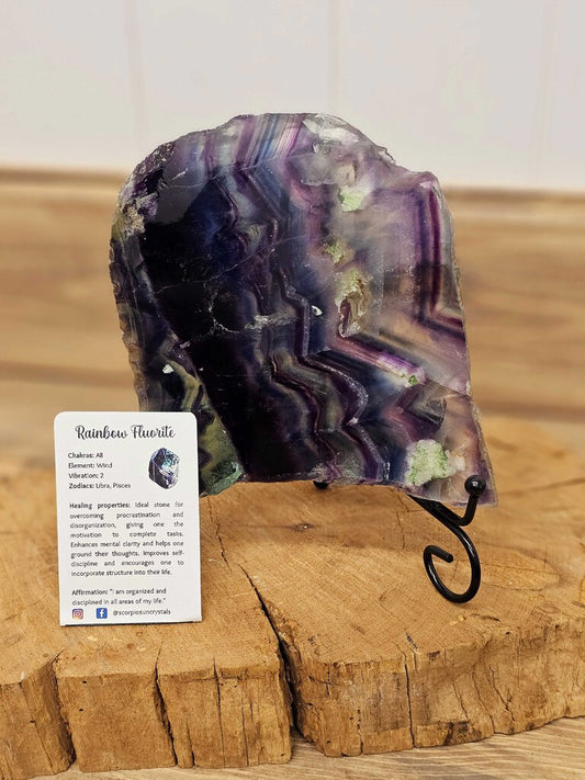 Scorpio Sun Crystals - Rainbow Fluorite Slab with Stand