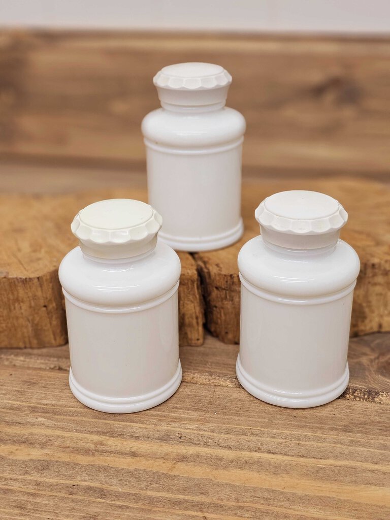 Milk glass spice jars