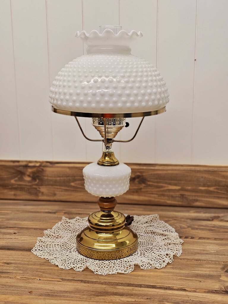 Vintage white milk glass hobnail lamp