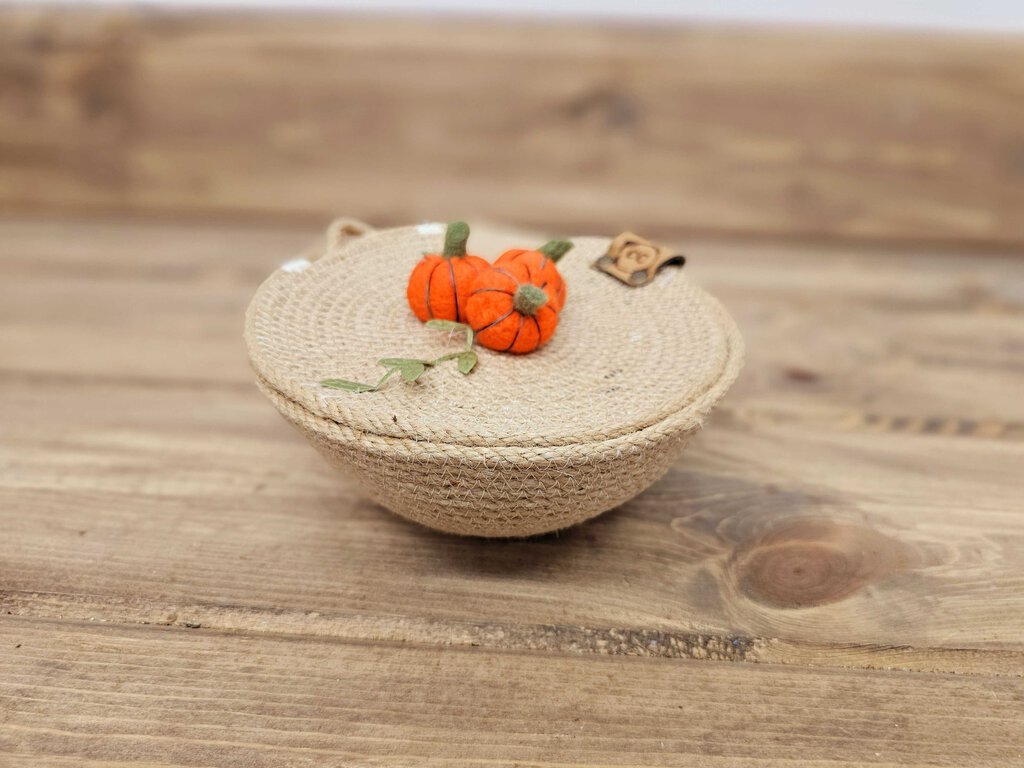 Handsewn Cotton Rope Lidded Pumpkins Trinket bowl