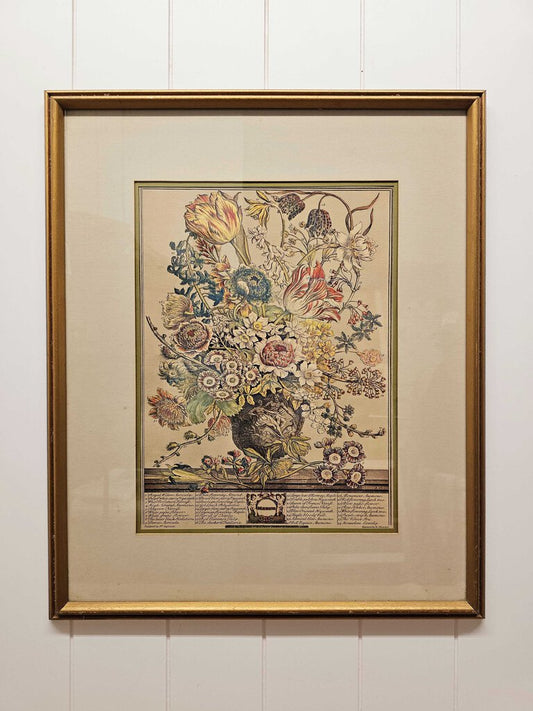 Vintage Twelve Months of Flowers "March" Lithograph Framed Print