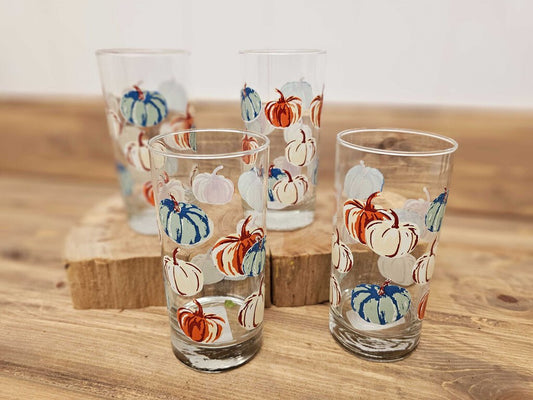 Set of 4 Greenbrier Fall Autumn Pumpkin Glasses