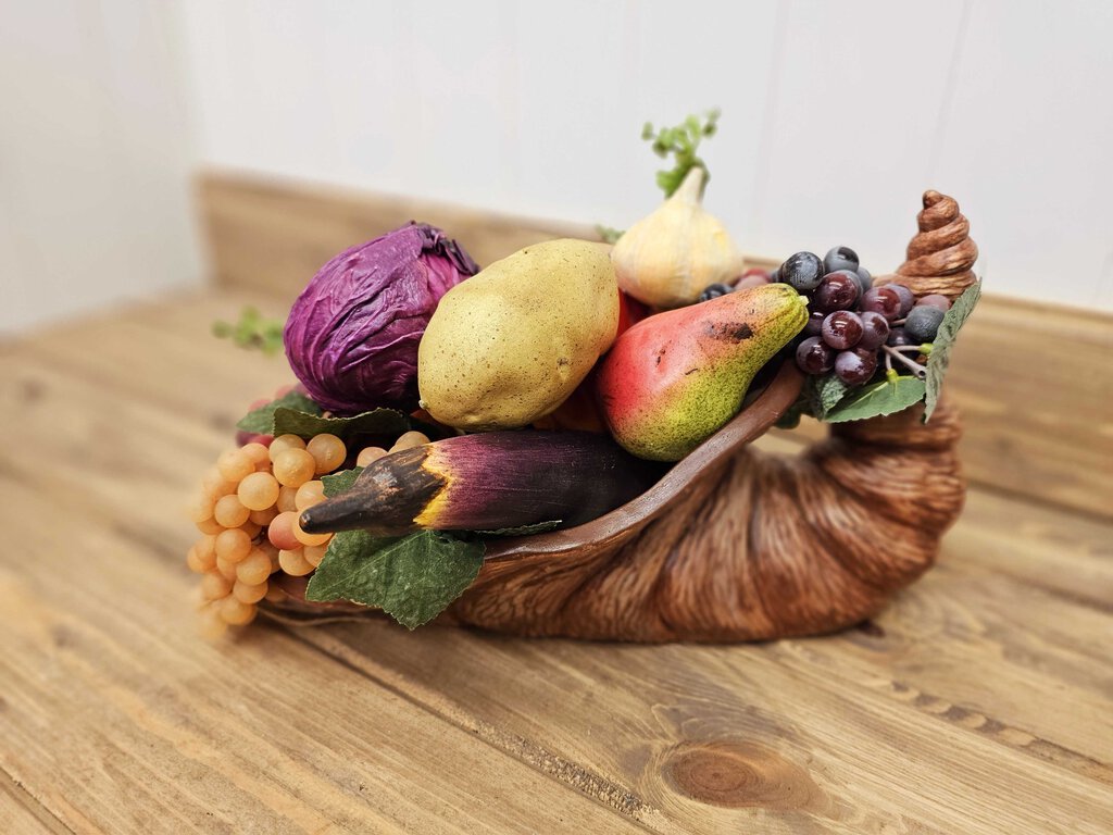 MCM Ceramic Cornucopia w/ Faux Fruit