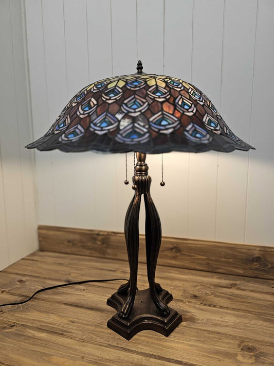 30" Meyda Tiffany Style Peacock Feather Table Lamp