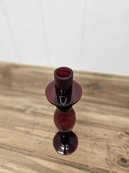 Vintage red glass pillar candle stick