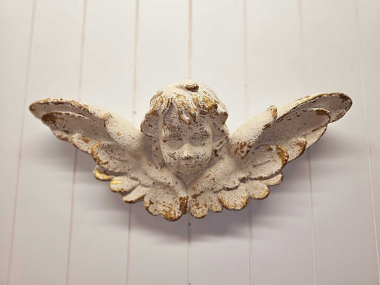 Concrete Angel wall decor w/distressed gold-tone finish